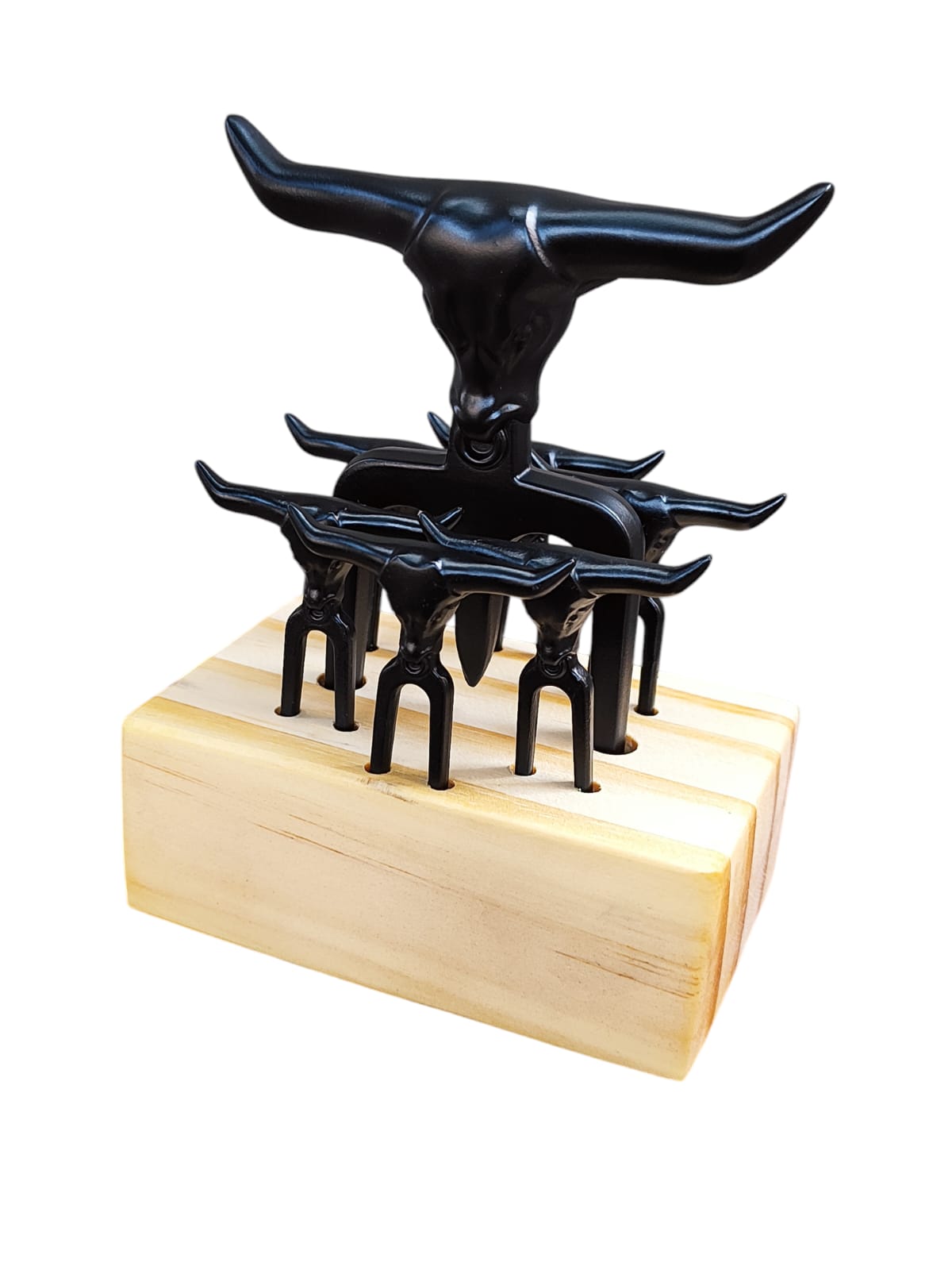 Kit Profissional Premium – Tridente, 6 Palitos e Base de Madeira - Coleção Black