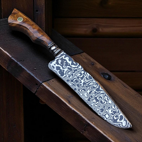 Faca Artesanal em Aço Damasco – Edição Colecionador – Padrão Aleatório – 9" Lâmina