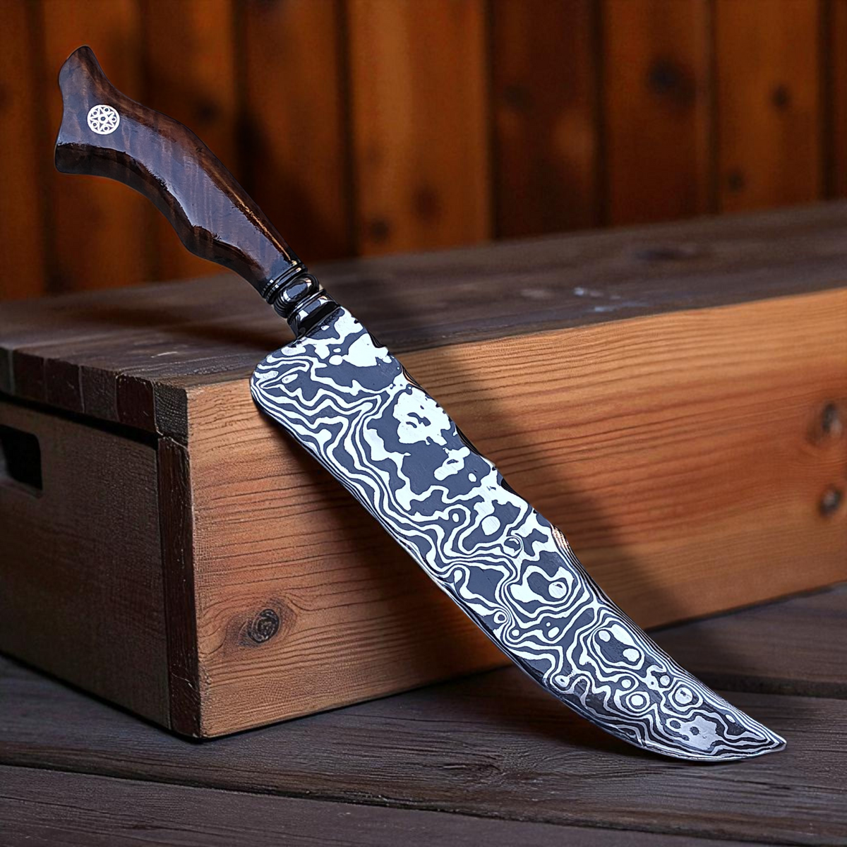 Faca Artesanal em Aço Damasco – Edição Colecionador – Padrão Aleatório – 9" Lâmina